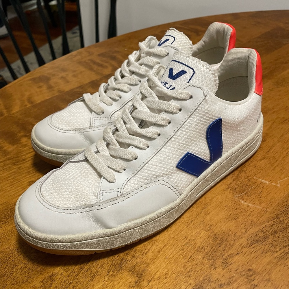 Veja Women’s V-12 White, Blue, and Orange Sneakers - Picture 3 of 9